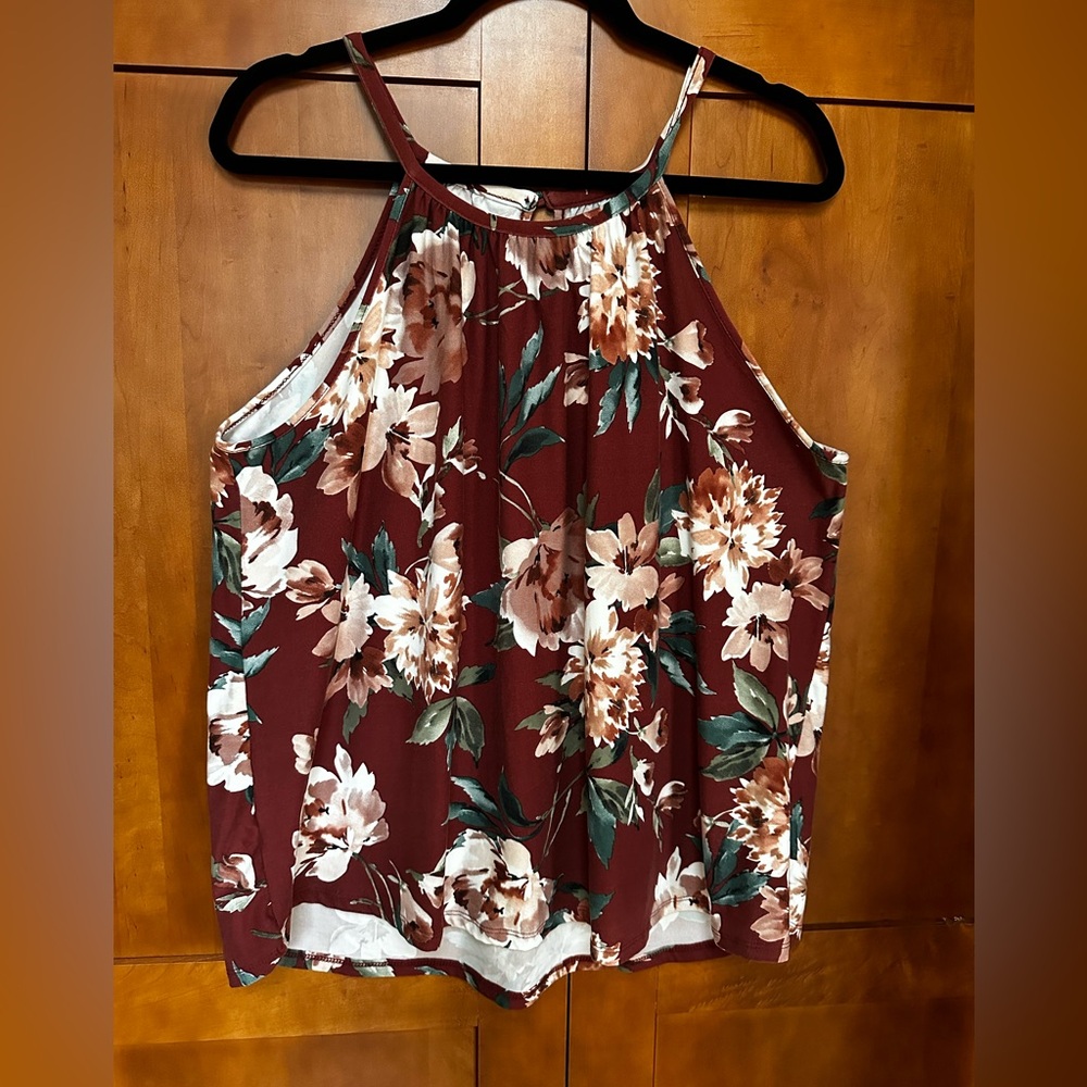 Papermoon Samara Halter Knit Top Tank XXL burgundy floral. Stitchfix